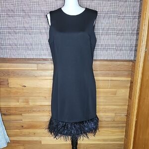 Elegant Black Feather Trim Mini Dress